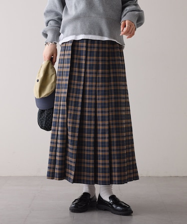 【新色登場！】すっきり見えチェックプリーツイージースカート