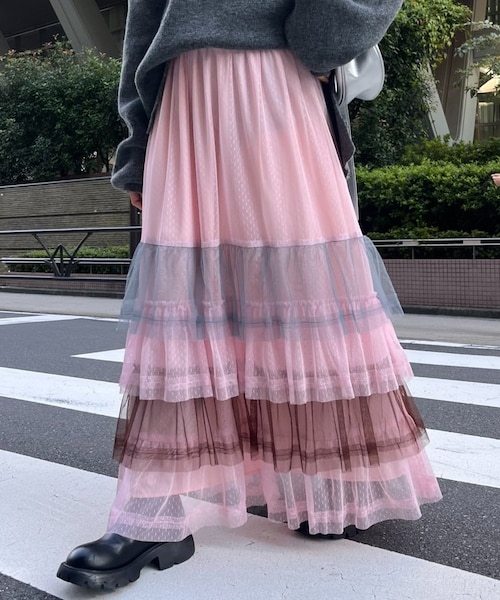 ハローサンフランシスコ カラーブロックチュールティアードスカート HELLO.SANFRANCISCO（ハローサンフランシスコ）の「【HELLO