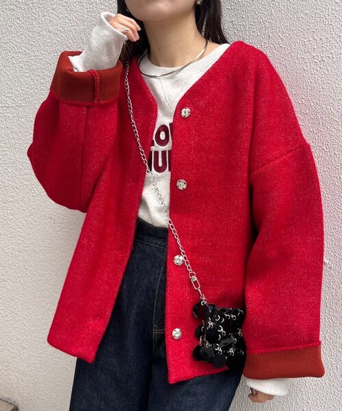 リバーシブル配色ヤクライクニットジャケット｜チャオパニックティピー