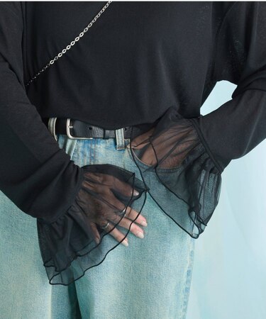 【2025年S/S新作】袖レース切替アソートフレアスリーブシアーTee