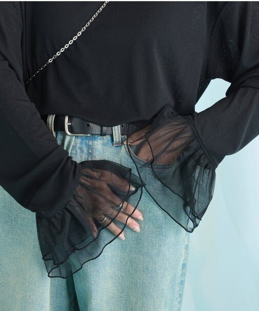 【2025年S/S新作】袖レース切替アソートフレアスリーブシアーTee