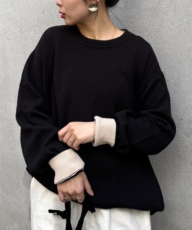 【洗えるニット】ユニセックスビックシルエットロンTeeライクニット