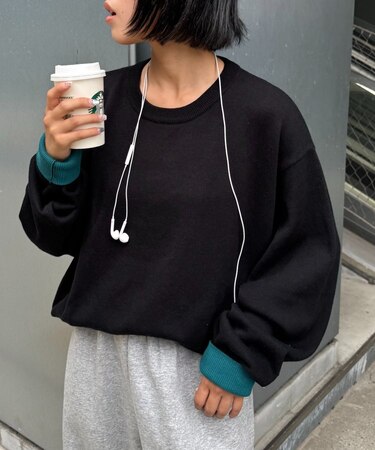 【洗えるニット】ユニセックスビックシルエットロンTeeライクニット