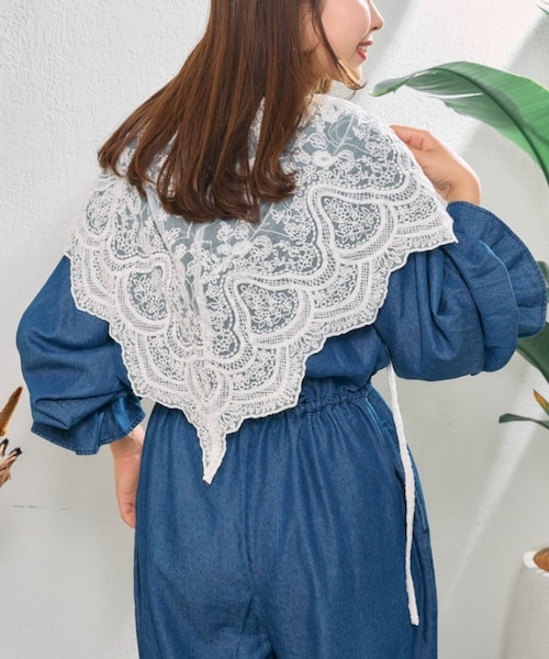 枇杷子 アルベロベッロ刺繍付きホワイトコート バイカラー パイピング BIG襟 コート Liala×PG 全3色｜lpg112-1488【1