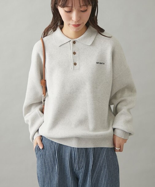 【GEVACO】長袖ニットポロシャツ