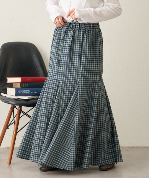 レース・チェック柄マーメイドスカート