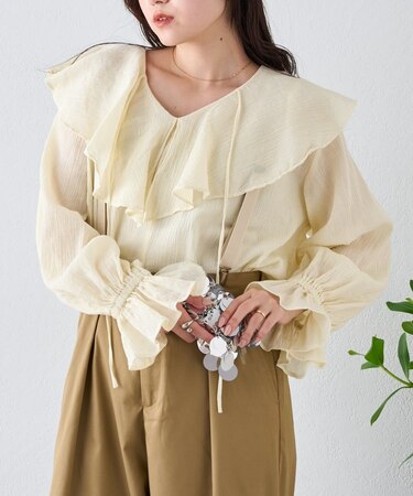 【India】2WAYラッフルシアーブラウス