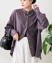 【冷房・日焼け対策/ロングセラー】リネンレーヨンバンドカラーシャツ