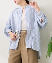 【冷房・日焼け対策/ロングセラー】リネンレーヨンバンドカラーシャツ