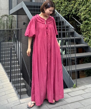 【India】シルクタッチボイル深Vフリンジワンピース