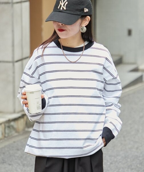 【ユニセックス】ビックシルエットアソートボーダーTシャツ