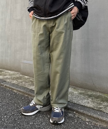 コットンリネンストレッチベイカーテーパードパンツ
