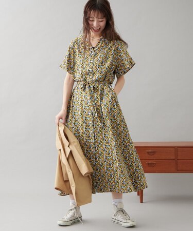 【GEVACO】小花柄開襟ワンピース
