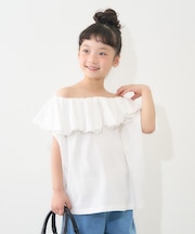 【WEB限定】【KIDS】アシメ襟フリルボリュームギャザートップス
