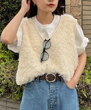 ループフリンジクロップド丈ベスト