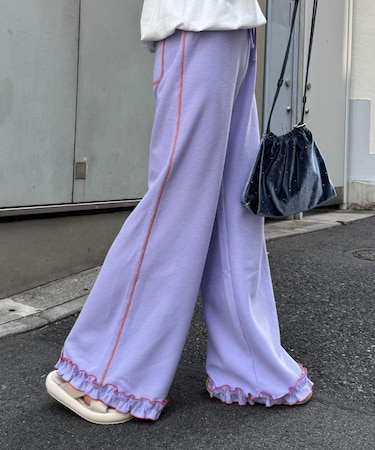 【脚＋３?見え】【HELLO.SANFRANCISCO】ワッフルフレアパンツ
