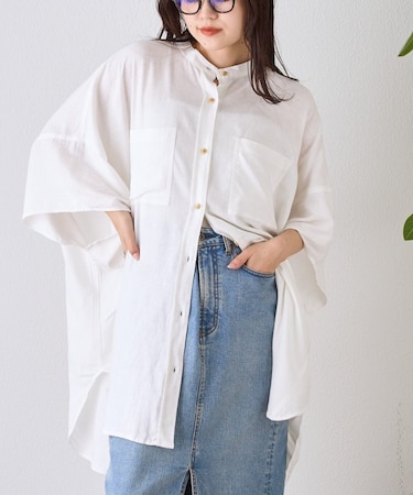 【夏の体型カバー】リネンレーヨンドルマンシャツ