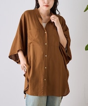 【夏の体型カバー】リネンレーヨンドルマンシャツ
