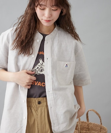 【GEVACO】綿麻バンドカラーシャツ