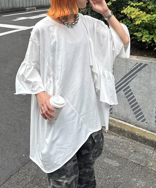 tシャツ etsintaリメイクフリルオーバーTEE レディース etsintaリメイクフリルオーバーTEE｜チャオパニックティピーの