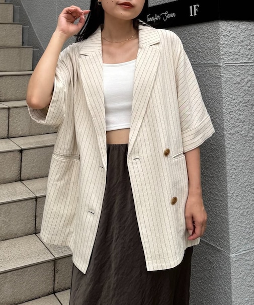 【さらっとした着心地】リネン混ゆったり半袖シャツジャケット