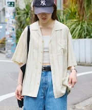 【ユニセックスで着れる】リネンレーヨンオープンカラー半袖シャツ