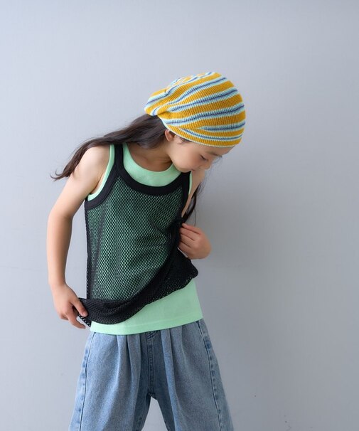 【KIDS】メッシュレイヤードリブタンクトップ