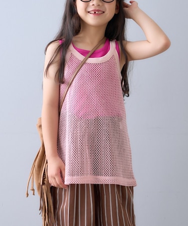 【KIDS】メッシュレイヤードリブタンクトップ