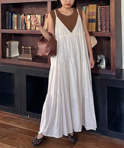 【India】シリコンウォッシュ2WAYティアードキャミワンピ