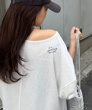 シアースラブワンポイント刺繍オーバー半袖Tee