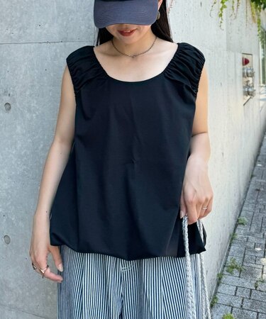 ギャザードロストノースリーブブラウスTee
