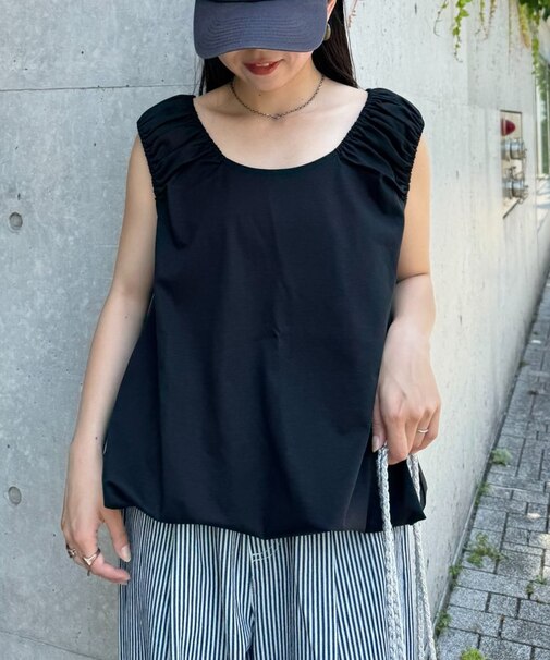 ギャザードロストノースリーブブラウスTee