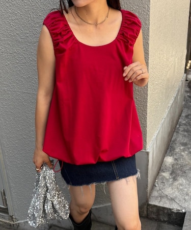 ギャザードロストノースリーブブラウスTee