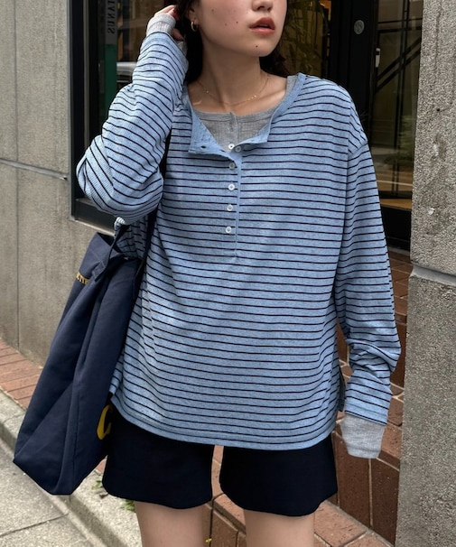 2WAYシアーヘンリーネックTEE