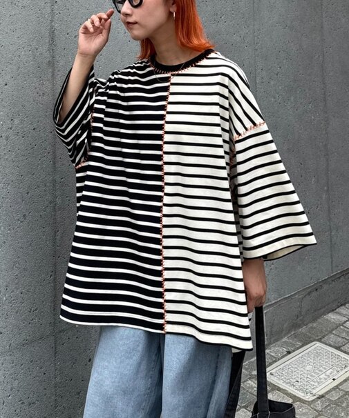 【SOUNDS GOOOOD】配色ステッチサイドスリットTee半袖