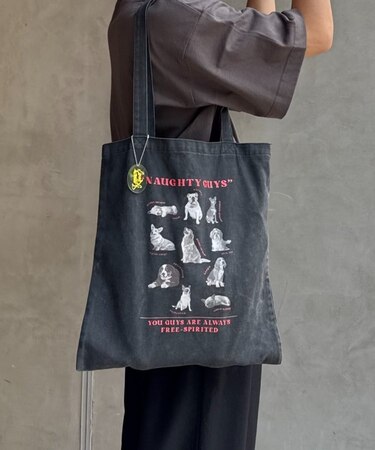 【SOUNDSGOOOOD】犬プリントチャーム付きトートバッグ