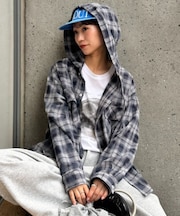 【アソート加工/ジャケット見え◎】【UNISEX】フード付きチェックシャツ