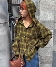 【アソート加工/ジャケット見え◎】【UNISEX】フード付きチェックシャツ