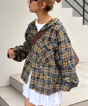 【アソート加工/ジャケット見え◎】【UNISEX】フード付きチェックシャツ