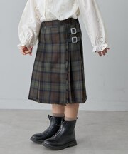 【KIDS】プリーツミモレ丈チェックスカート