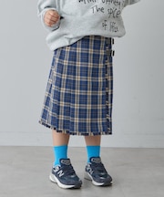 【KIDS】プリーツミモレ丈チェックスカート