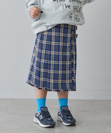 【KIDS】プリーツミモレ丈チェックスカート