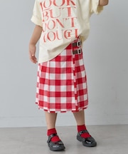 【KIDS】プリーツミモレ丈チェックスカート
