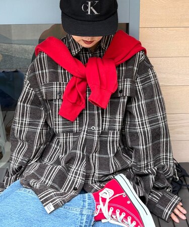 【コーデュロイ袖切り替え】【ユニセックス】モールチェックシャツジャケット