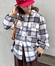 【コーデュロイ袖切り替え】【ユニセックス】モールチェックシャツジャケット