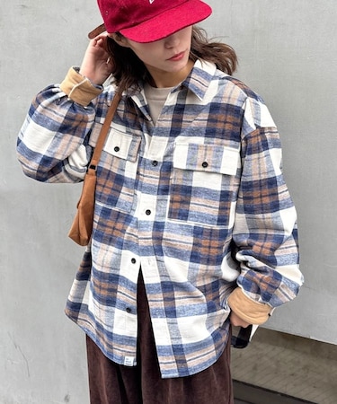 【コーデュロイ袖切り替え】【ユニセックス】モールチェックシャツジャケット