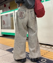【2WAYシルエット調節可能】オーバーダイウエストタックデザインデニム