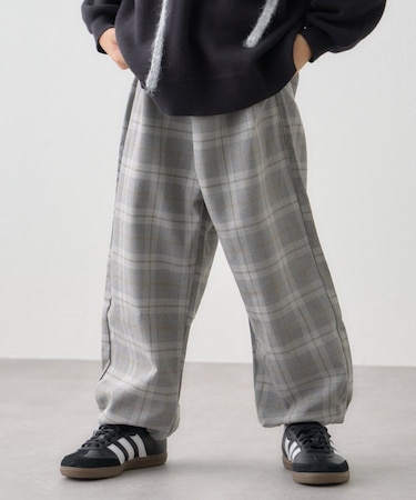 【KIDS】《ジュニアサイズあり》裾ドロストチェックイージーパンツ(ユニセック)