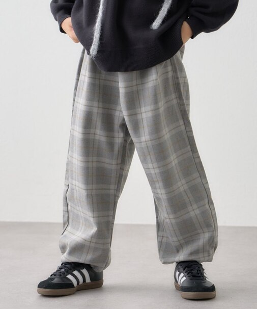 【KIDS】《ジュニアサイズあり》裾ドロストチェックイージーパンツ(ユニセック)