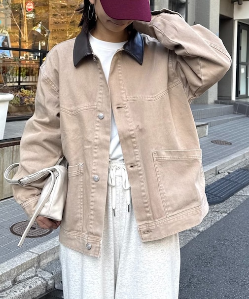 【ユニセックス】レザーカラーウエスタンデニムジャケット/セットアップアイテムあり